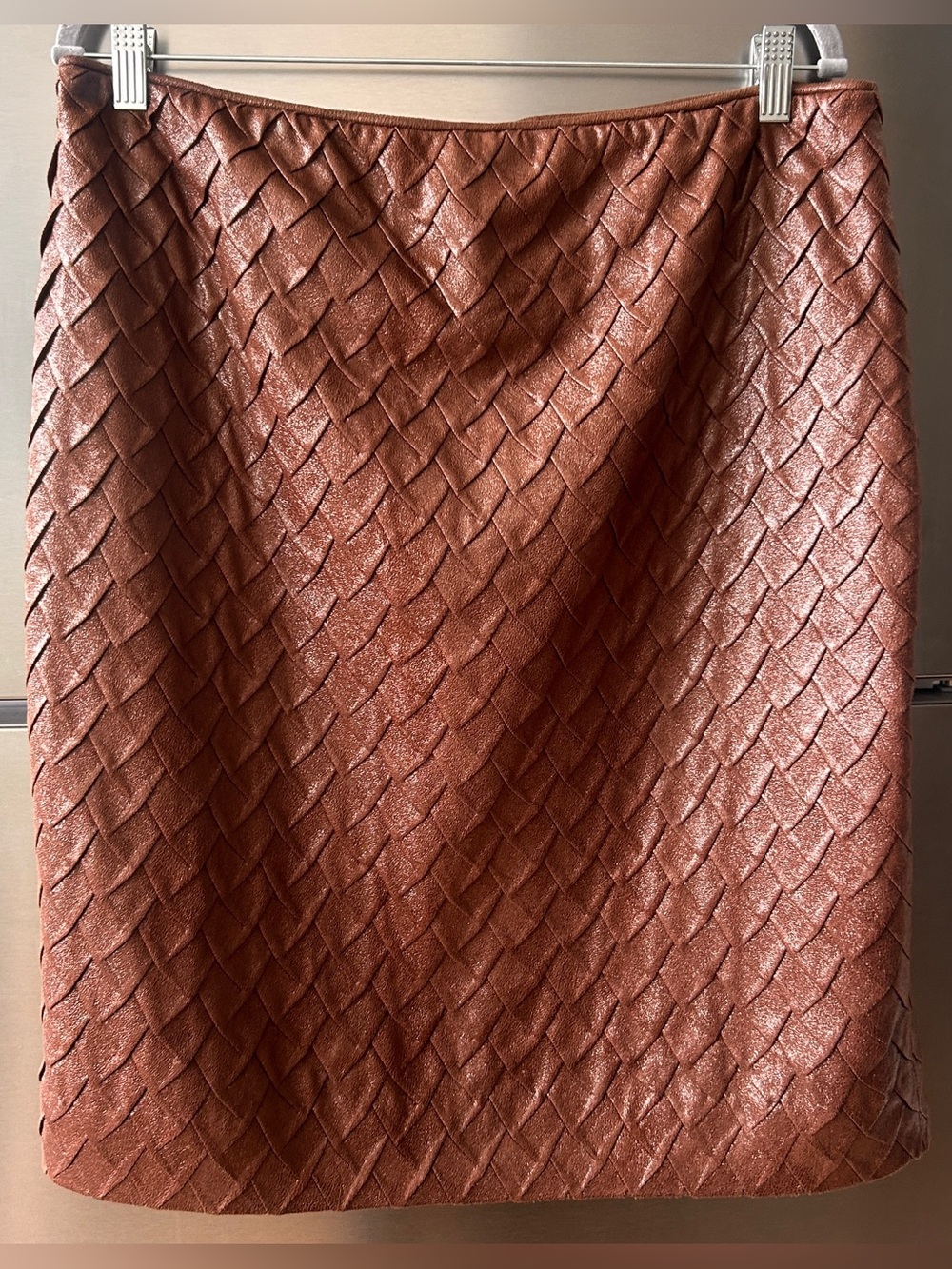 Per Se Woven Faux Leather Pencil Skirt Brown Textured  Size 14